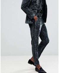 dunkelgrüne Anzughose mit Paisley-Muster