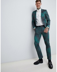 dunkelgrüne bedruckte Anzughose von Twisted Tailor