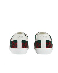 dunkelgrüne bedruckte Segeltuch niedrige Sneakers von Gucci