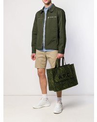 dunkelgrüne bedruckte Shopper Tasche aus Segeltuch von A.P.C.