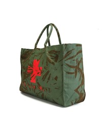 dunkelgrüne bedruckte Shopper Tasche aus Segeltuch von A.F.Vandevorst