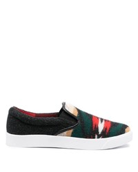 dunkelgrüne bedruckte Slip-On Sneakers