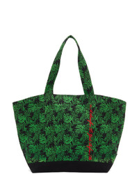 dunkelgrüne bestickte Shopper Tasche aus Segeltuch