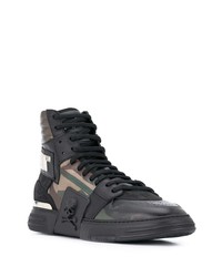 dunkelgrüne Camouflage hohe Sneakers aus Leder von Philipp Plein