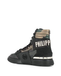 dunkelgrüne Camouflage hohe Sneakers aus Leder von Philipp Plein