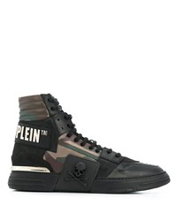 dunkelgrüne Camouflage hohe Sneakers aus Leder von Philipp Plein