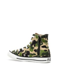 dunkelgrüne Camouflage hohe Sneakers aus Segeltuch von A Bathing Ape