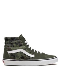 dunkelgrüne Camouflage hohe Sneakers aus Segeltuch von Vans