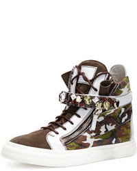 dunkelgrüne Camouflage hohe Sneakers