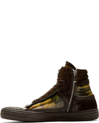 dunkelgrüne Camouflage hohe Sneakers von Diesel Black Gold