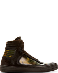 dunkelgrüne Camouflage hohe Sneakers von Diesel Black Gold