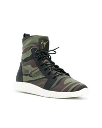 dunkelgrüne Camouflage hohe Sneakers von Giuseppe Zanotti Design