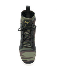 dunkelgrüne Camouflage hohe Sneakers von Giuseppe Zanotti Design