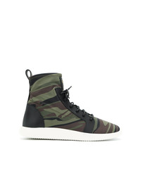 dunkelgrüne Camouflage hohe Sneakers von Giuseppe Zanotti Design