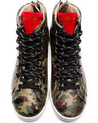 dunkelgrüne Camouflage hohe Sneakers von Dolce & Gabbana