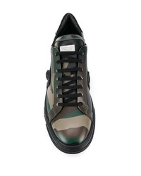 dunkelgrüne Camouflage Leder niedrige Sneakers von Philipp Plein