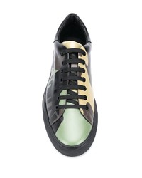 dunkelgrüne Camouflage Leder niedrige Sneakers von Moschino