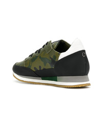 dunkelgrüne Camouflage Leder niedrige Sneakers von Philippe Model