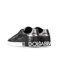 dunkelgrüne Camouflage Leder niedrige Sneakers von Dolce & Gabbana