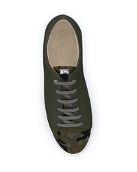 dunkelgrüne Camouflage Leder niedrige Sneakers von Swear