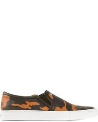 dunkelgrüne Camouflage Leder Turnschuhe