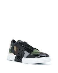 dunkelgrüne Camouflage niedrige Sneakers von Philipp Plein