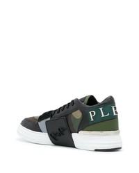 dunkelgrüne Camouflage niedrige Sneakers von Philipp Plein