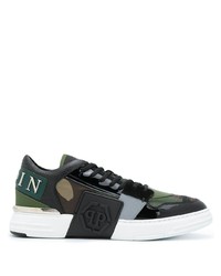dunkelgrüne Camouflage niedrige Sneakers von Philipp Plein