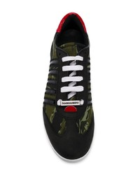 dunkelgrüne Camouflage Segeltuch niedrige Sneakers von DSQUARED2