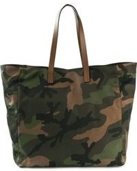 dunkelgrüne Camouflage Shopper Tasche aus Segeltuch