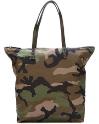 dunkelgrüne Camouflage Shopper Tasche aus Segeltuch von Valentino Garavani