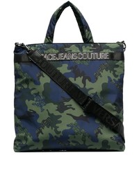 dunkelgrüne Camouflage Shopper Tasche aus Segeltuch von VERSACE JEANS COUTURE