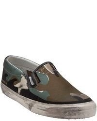 dunkelgrüne Camouflage Slip-On Sneakers aus Segeltuch von Golden Goose Deluxe Brand