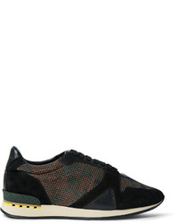 dunkelgrüne Camouflage Wildleder niedrige Sneakers von Burberry