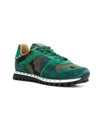 dunkelgrüne Camouflage Wildleder niedrige Sneakers von Valentino