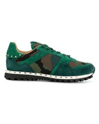 dunkelgrüne Camouflage Wildleder niedrige Sneakers von Valentino