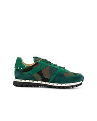 dunkelgrüne Camouflage Wildleder niedrige Sneakers von Valentino