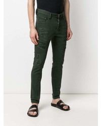 dunkelgrüne enge Jeans mit Destroyed-Effekten von DSQUARED2
