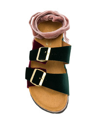 dunkelgrüne flache Sandalen aus Wildleder von Gia Couture