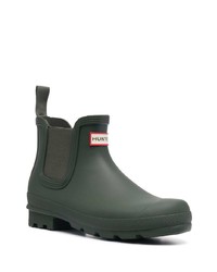 dunkelgrüne Gummi Chelsea Boots von Hunter