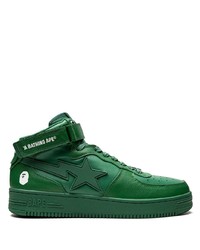 dunkelgrüne hohe Sneakers aus Leder von A Bathing Ape