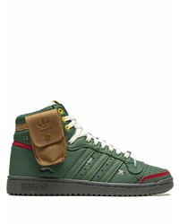 dunkelgrüne hohe Sneakers aus Leder von adidas