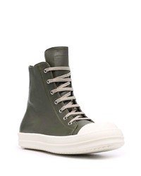 dunkelgrüne hohe Sneakers aus Leder von Rick Owens