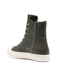 dunkelgrüne hohe Sneakers aus Leder von Rick Owens