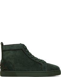dunkelgrüne hohe Sneakers aus Leder von Christian Louboutin