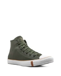 dunkelgrüne hohe Sneakers aus Leder von Converse