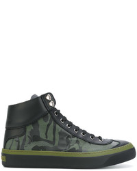 dunkelgrüne hohe Sneakers aus Leder von Jimmy Choo