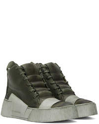 dunkelgrüne hohe Sneakers aus Leder von Boris Bidjan Saberi