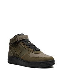 dunkelgrüne hohe Sneakers aus Leder von A Bathing Ape