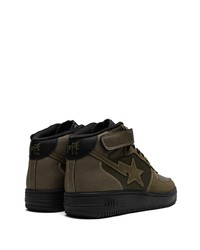 dunkelgrüne hohe Sneakers aus Leder von A Bathing Ape